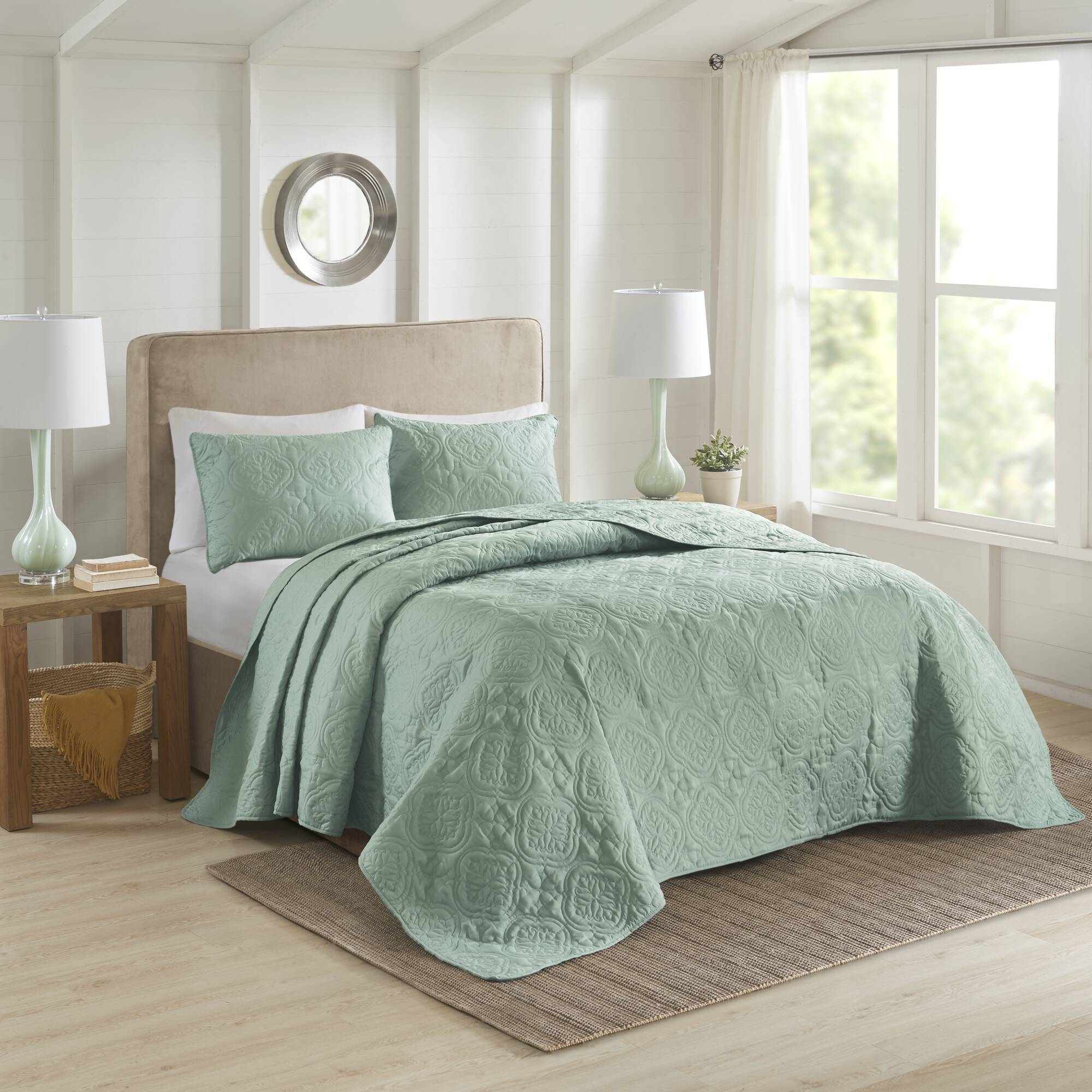 Oakley - King 3 Piece Reversible Bedspread Set - Seafoam