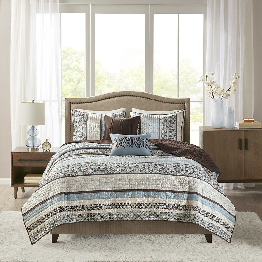 Princeton - King Reversible Coverletr (Set of 5) - Blue
