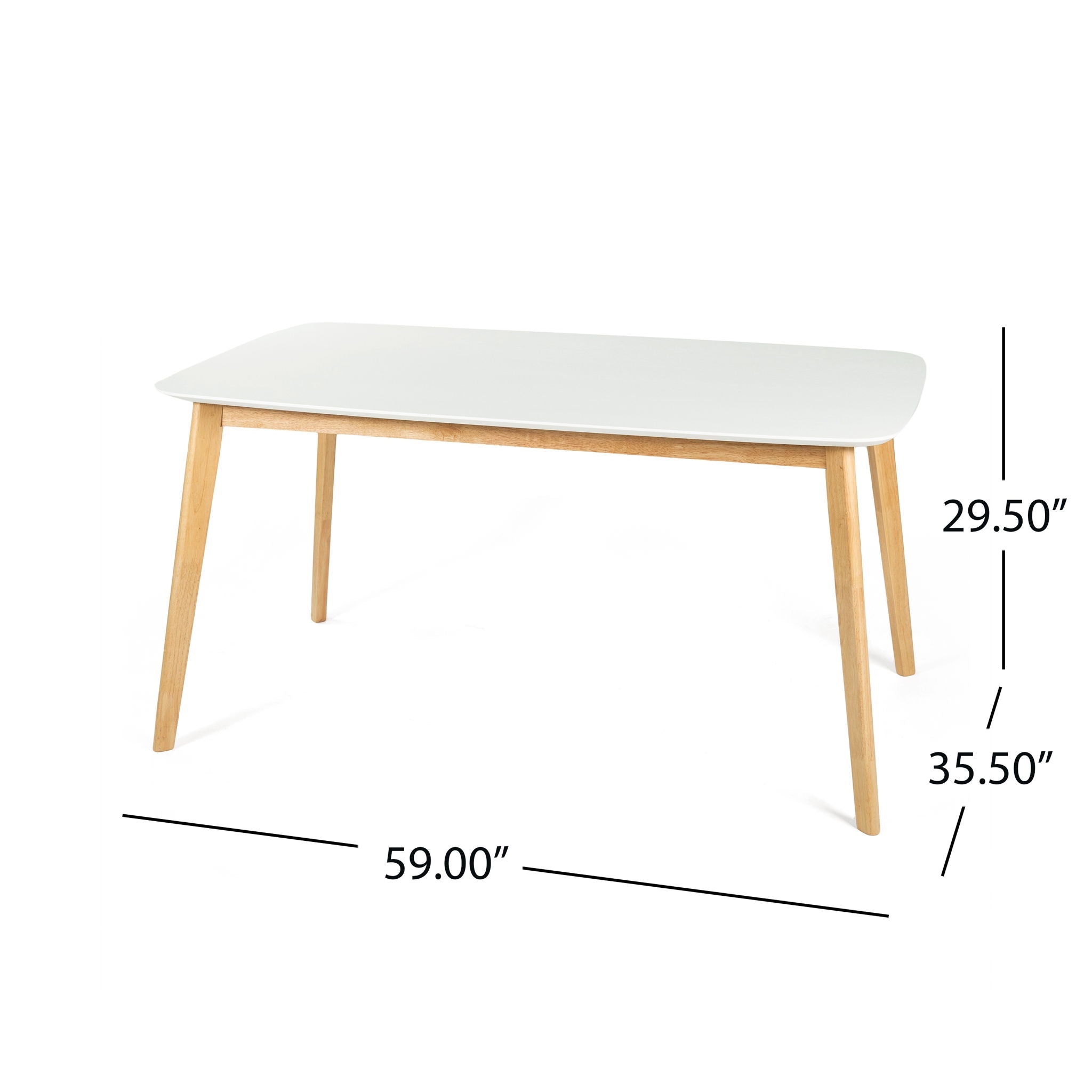 Dining Table With Splayed Rubberwood Legs & Faux Wood Tabletop, - White Oak