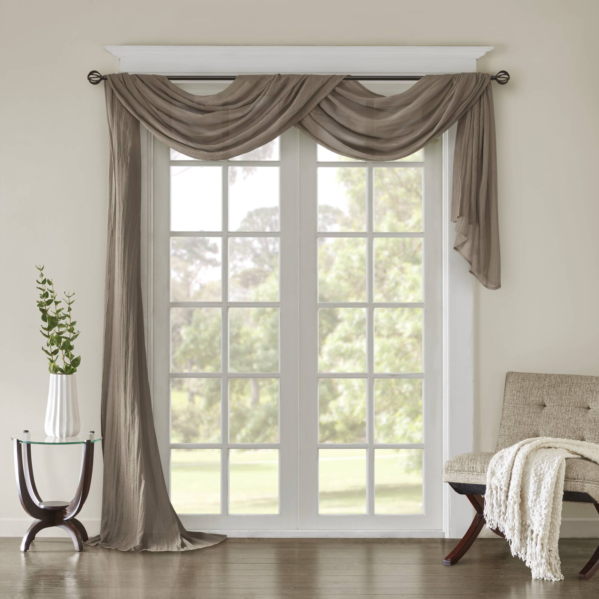 Harper - 144" Solid Crushed Scarf Sheer - Taupe