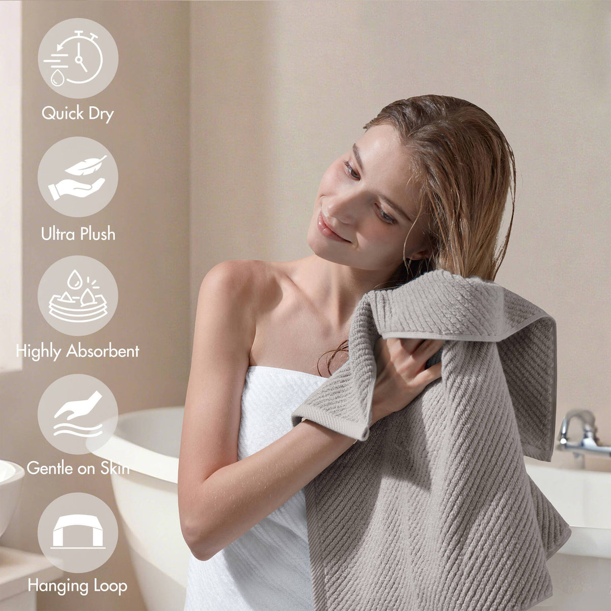 Diagonal Ribbed - 4 Piece Hand Towels Set - Gray