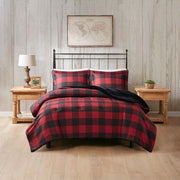 Bernston - Faux Wool to Faux Fur Down Alternative Comforter Set - Red Buffalo Check