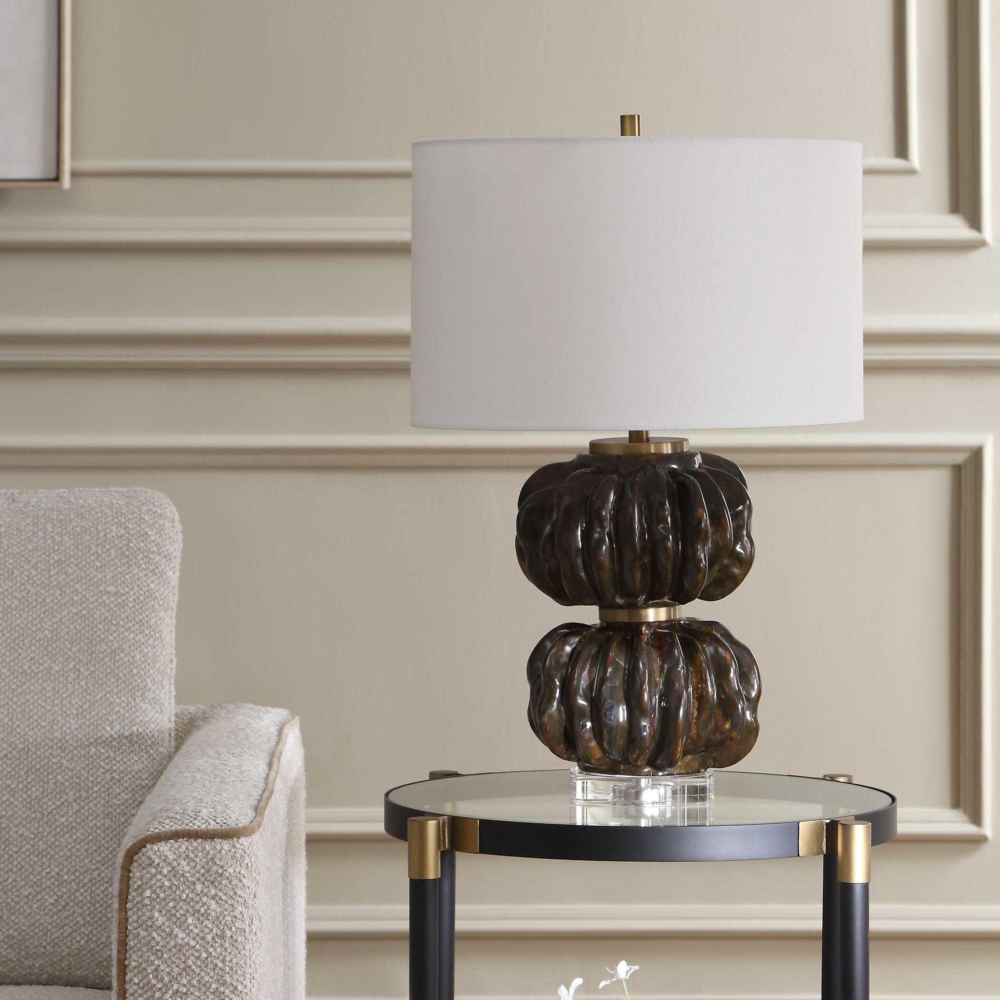 Jaudon - Stacked Table Lamp - Black / Bronze / Brown