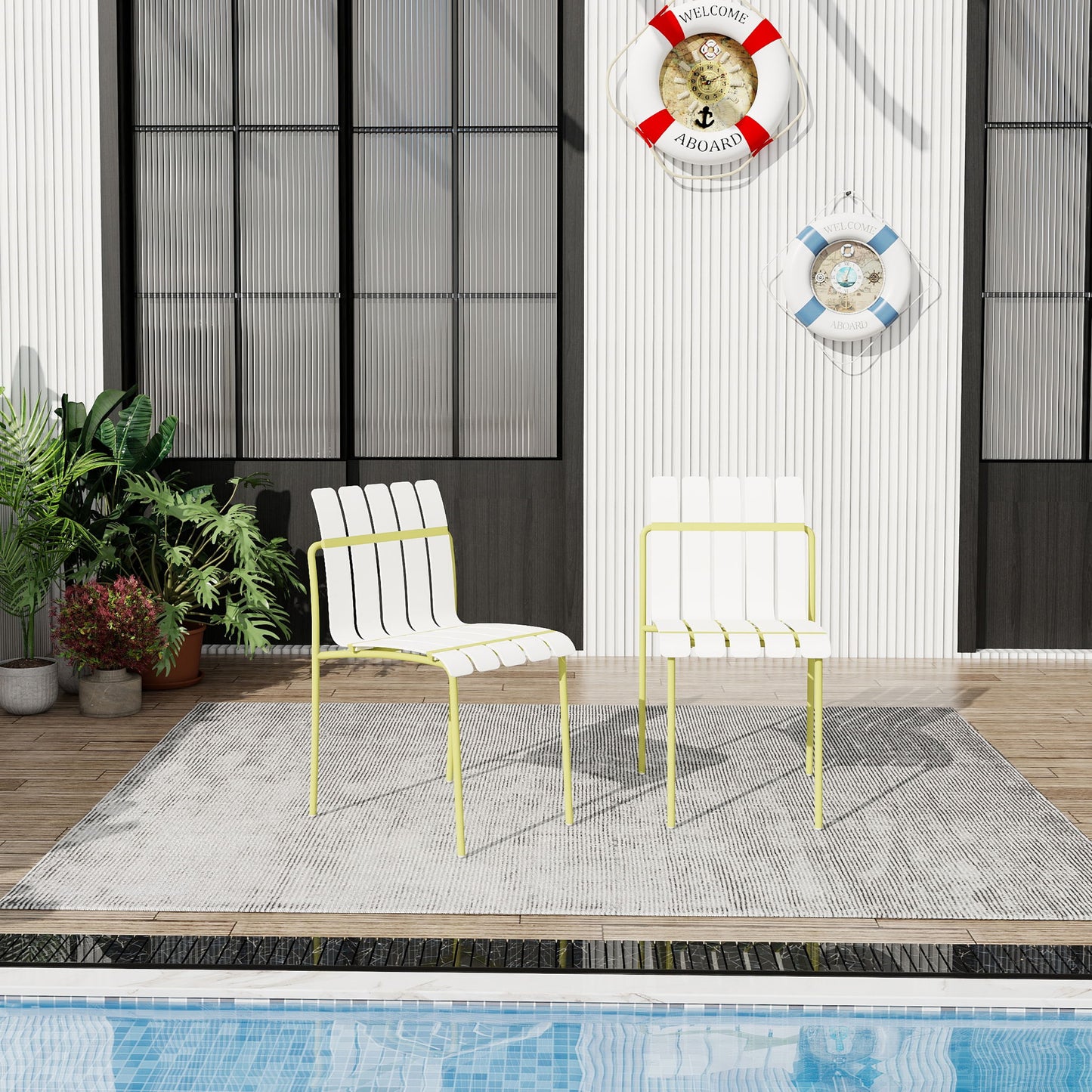 4 Piece Set Of Modern Color Block Designed Single Chairs