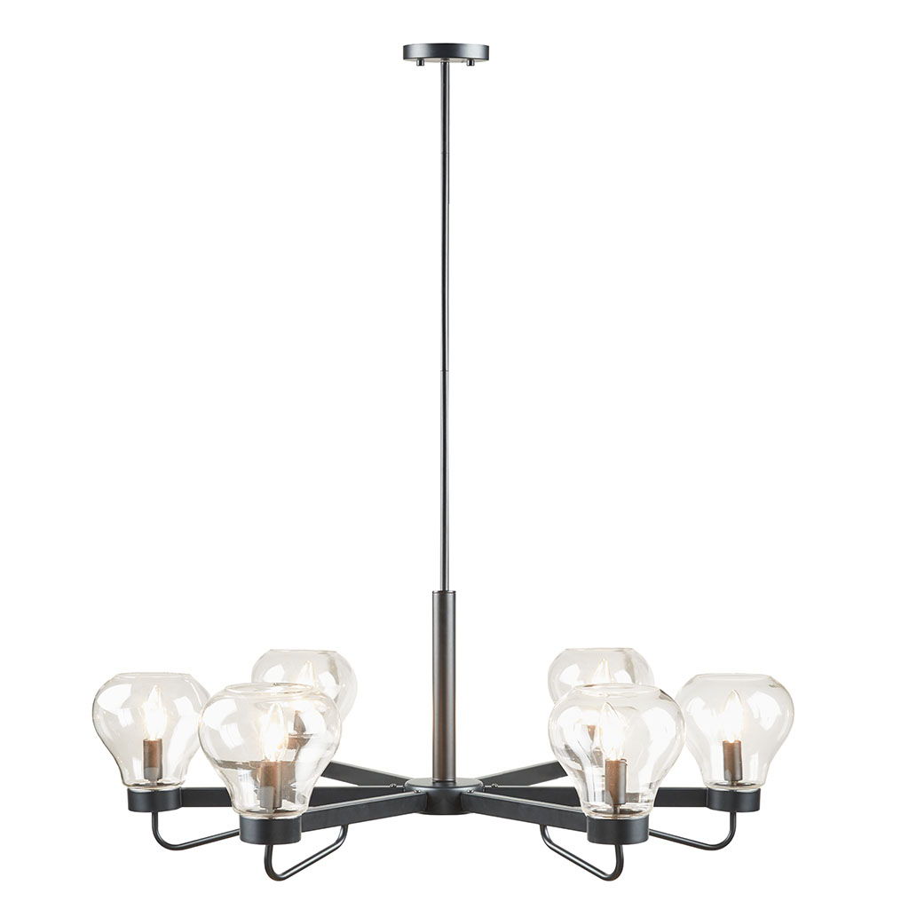 Devon - 6-Light Chandelier With Bowl Shaped Glass Shades - Black