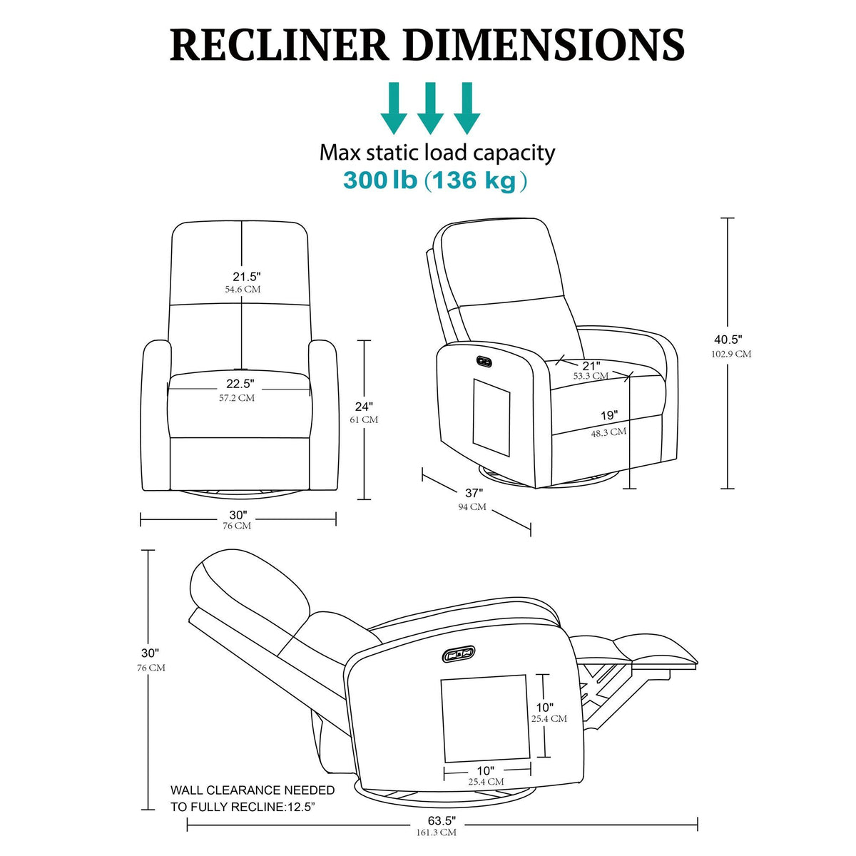 Dakota - Power Recliner 3-in-1 With Swivel, Glider, USB Ports - Gray