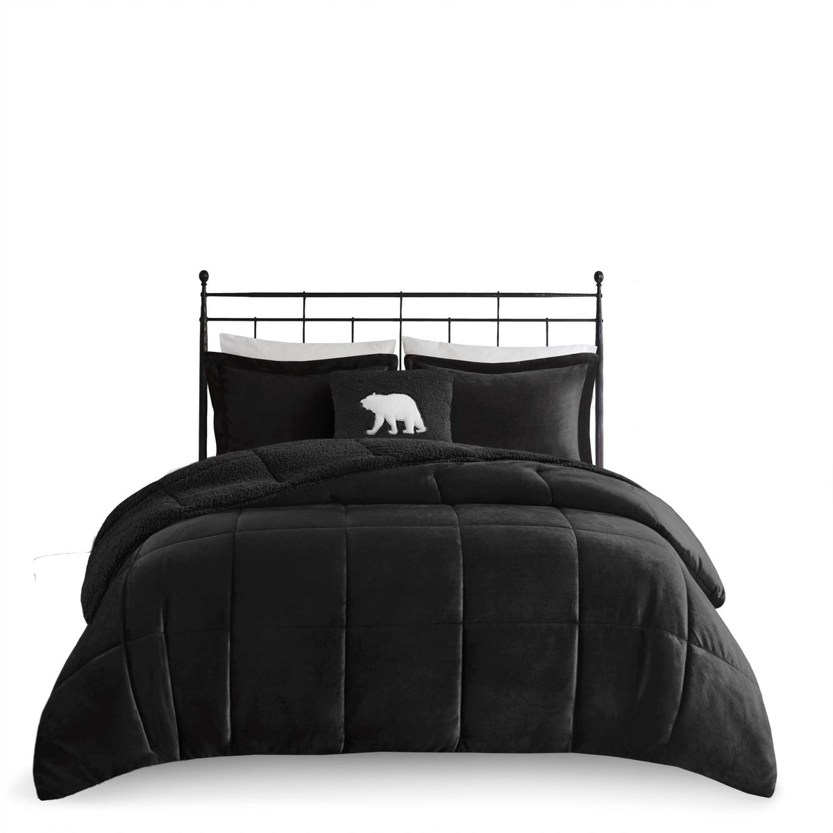 Alton - Full/Queen Plush Sherpa Down Alternative Comforter Set - Black