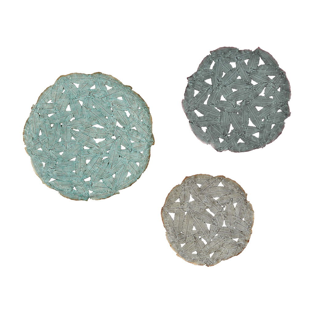 Rossi - Feather Painted Round Wall Decor (Set of 3) - Blue