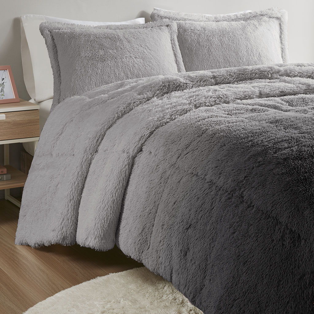 Brielle - Ombre Shaggy Long Comforter Mini Set - Gray
