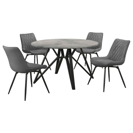 Vellux - 5 Piece Round Dining Table Set With Concrete Top Upholstered Chairs - Gunmetal