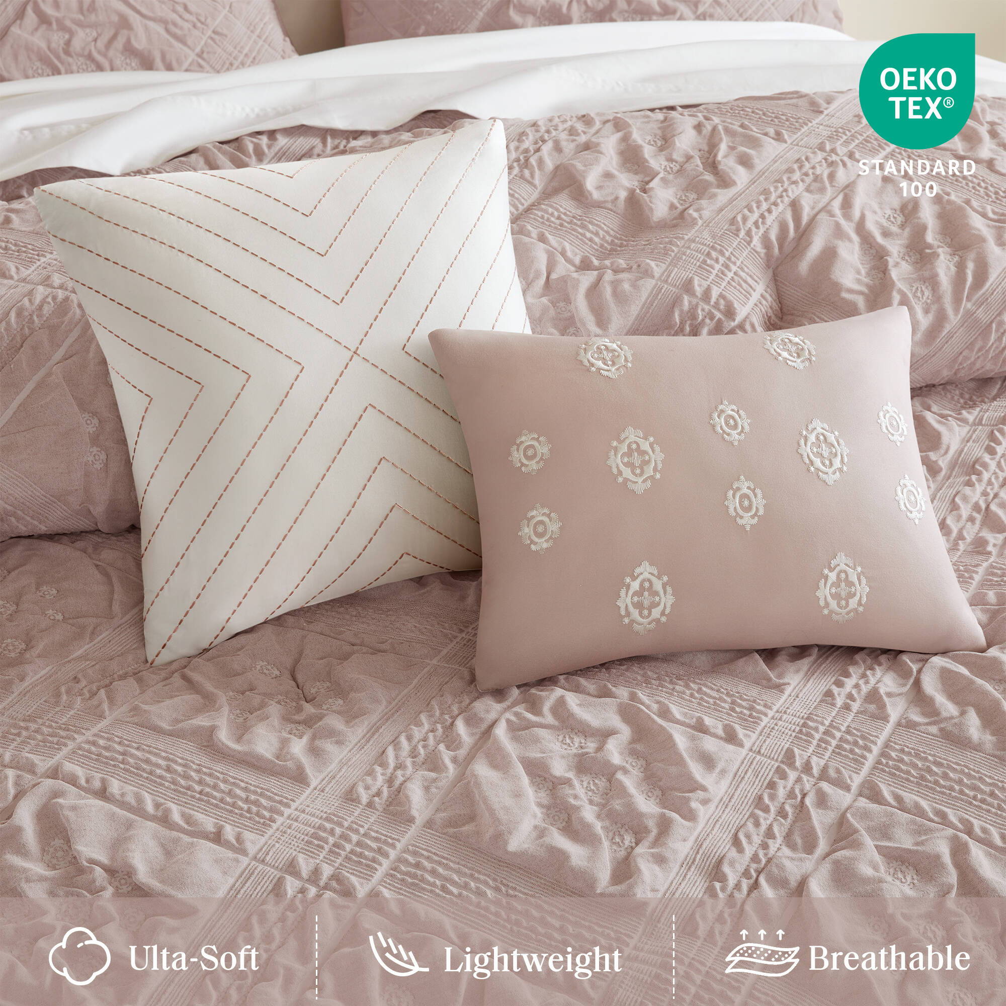 Mona - King 5 Piece Sculpted Comforter Set - Pink