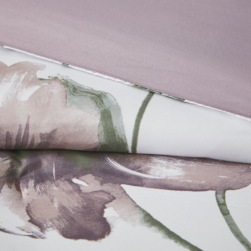 Alice - California King Floral Comforter Set With Bed Sheets - Mauve