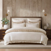 Linen Blend - Full/Queen Duvet Cover Set - White/Gold