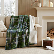 Print Plush To Sherpa - 50X60" Heated Throw - Green Plaid