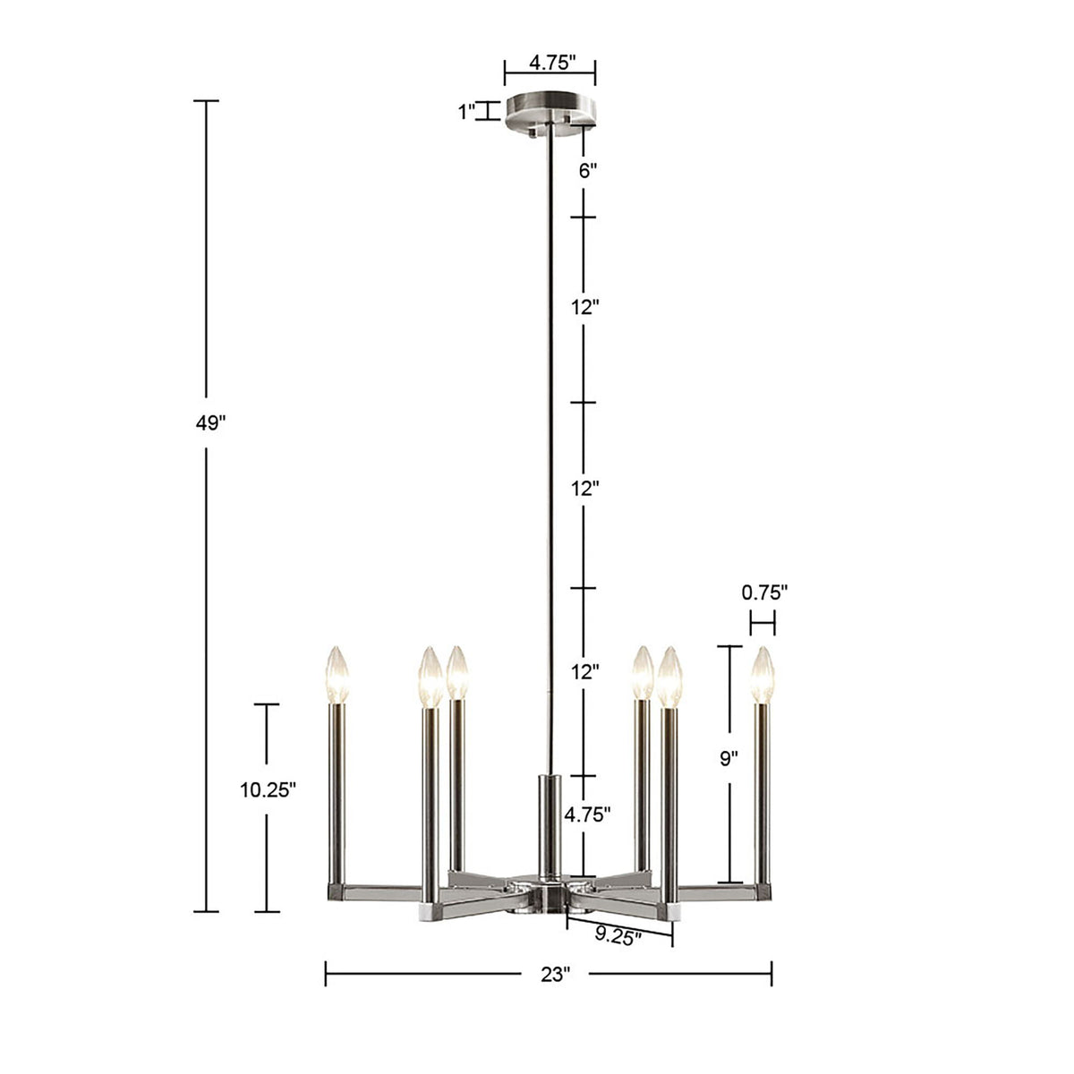 Renzetti - 6-Light Contemporary Candelabra Styled Chandelier - Silver
