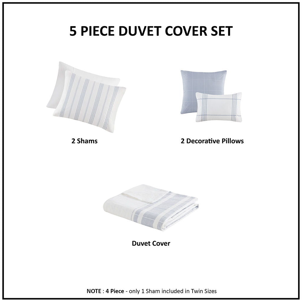 Morgan - 5 Piece Cotton Jaquard Duvet Set - White