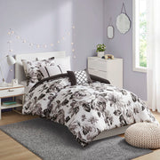 Dorsey - Twin Floral Print Comforter Set - Black / White
