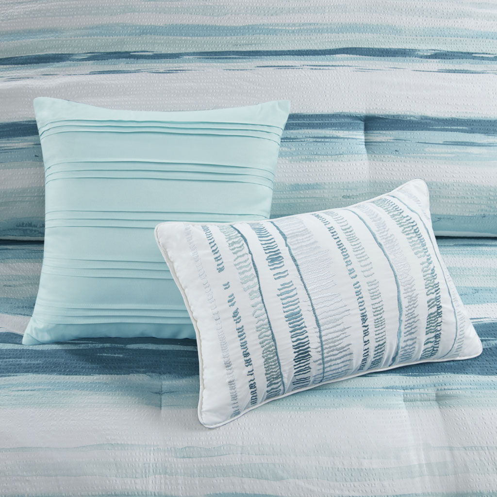 Marina - King 8 Piece Printed Comforter And Coverlet Set Collection - Aqua