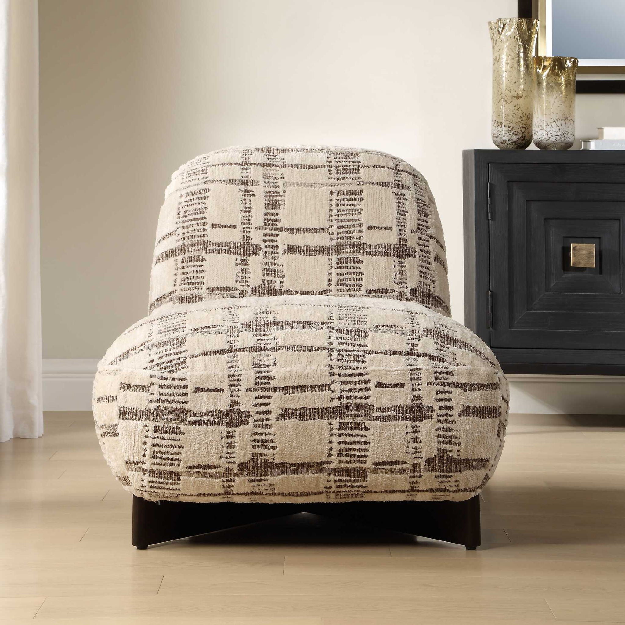 Evans - Modern Armless Accent Chair - Beige / Brown