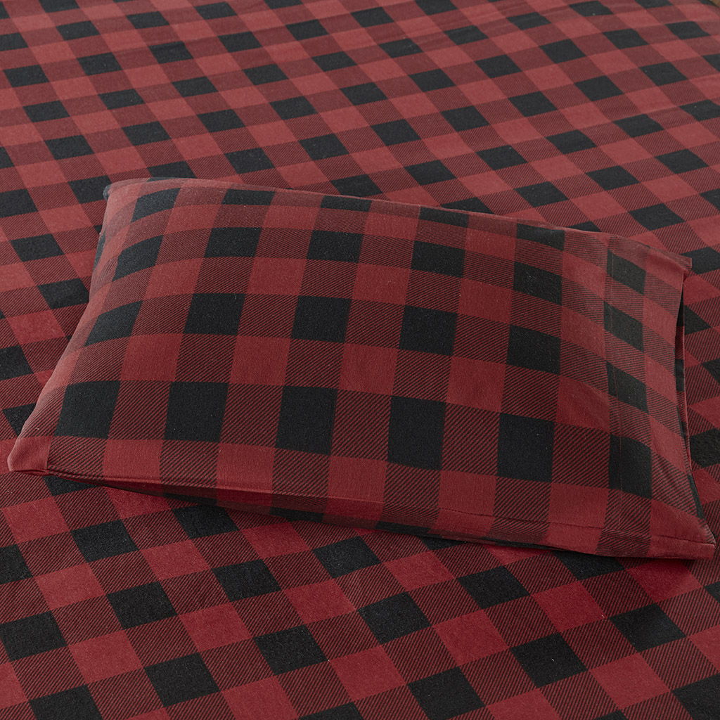 Flannel - California King Sheet Set - Red / Black Buffalo Check