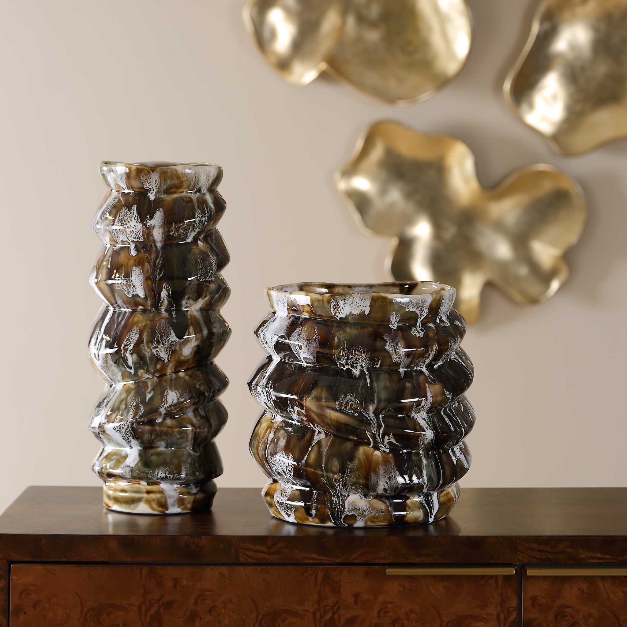 Cuoco - Glazed Vases (Set of 2) - Brown