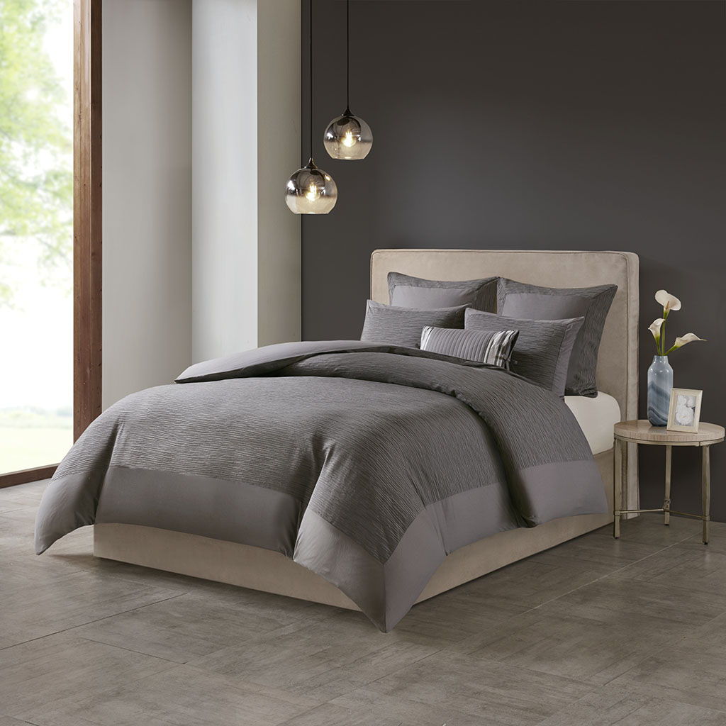 Hanae - Blend Yarn Dyed 3 Piece Duvet Cover Set - Gray
