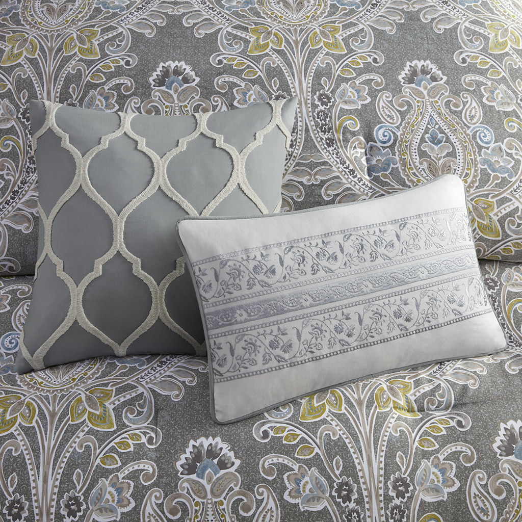 Hallie - Queen 6 Piece Comforter Set - Gray