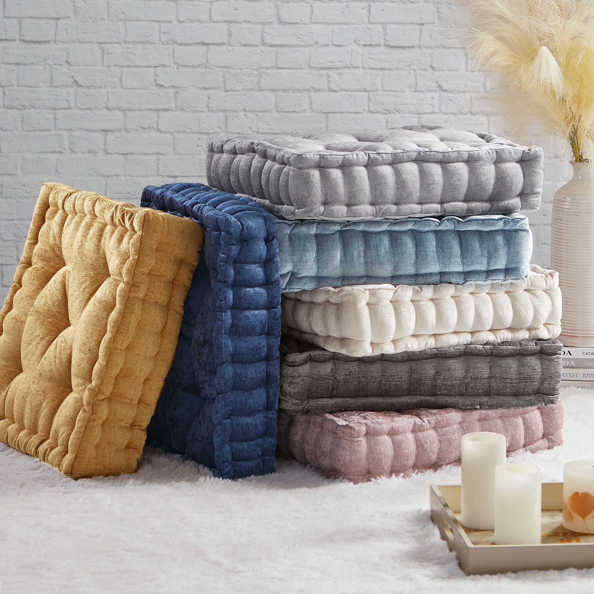 Azza - Poly Chenille Square Floor Pillow Cushion Compress Pack - Charcoal