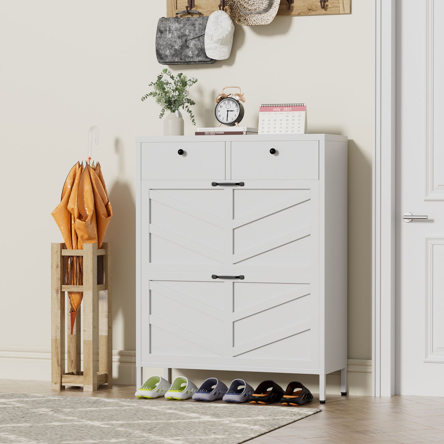 Shoe Cabinet With Flip Drawers