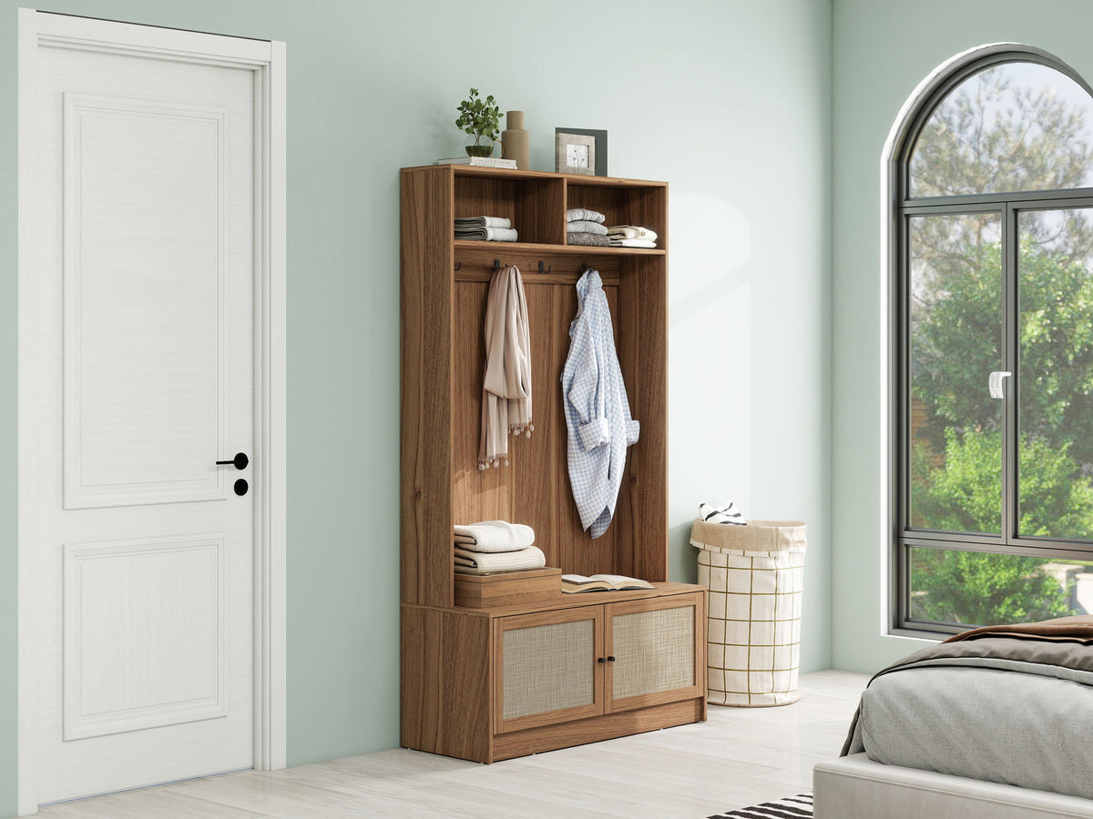 Modern Storage Closet For Bedroom, Entryway, Or Living Room - Walnut