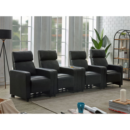 Warren - 4 Seater Home Theater With Wedge Console Recliners - Black