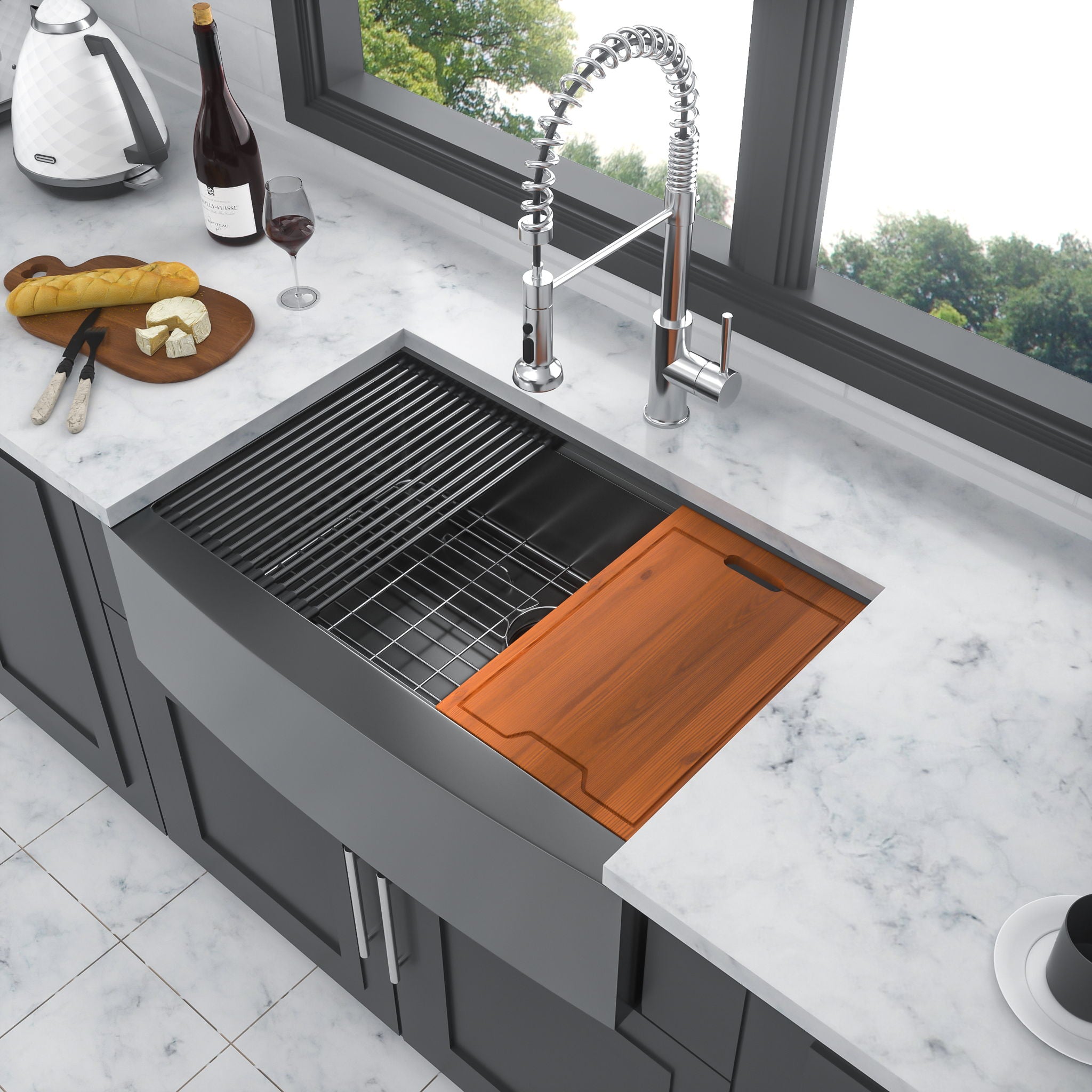 Farmhouse Kitchen Sink Workstation, Apron Front