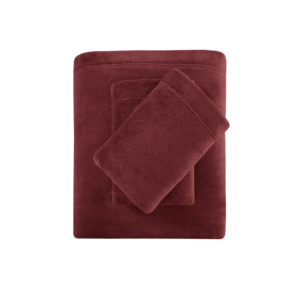 Soloft Plush - 4 Piece Full Micro Plush Sheet Set - Burgundy