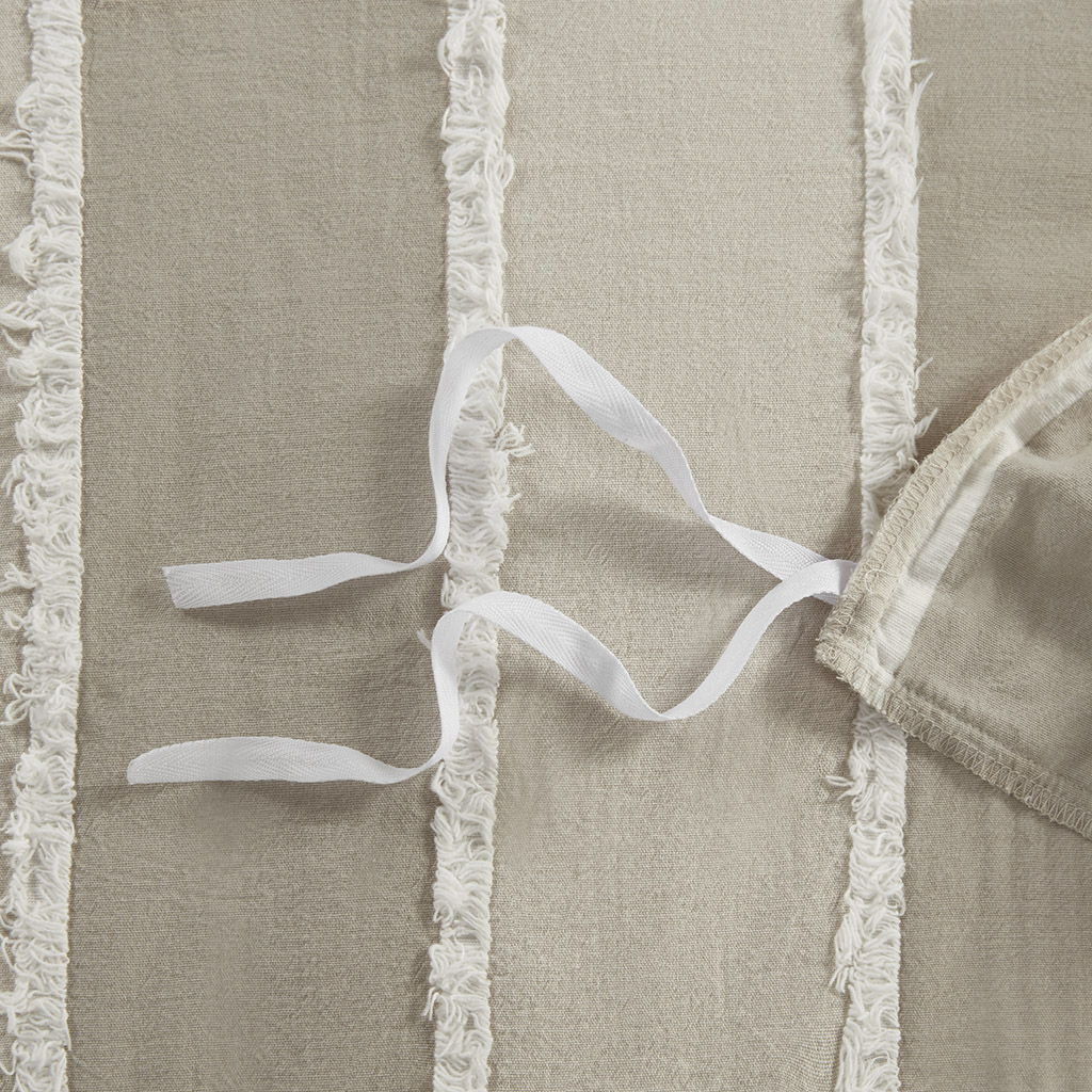 Shay - 3 Piece Striped Cotton Duvet Cover Set - Taupe