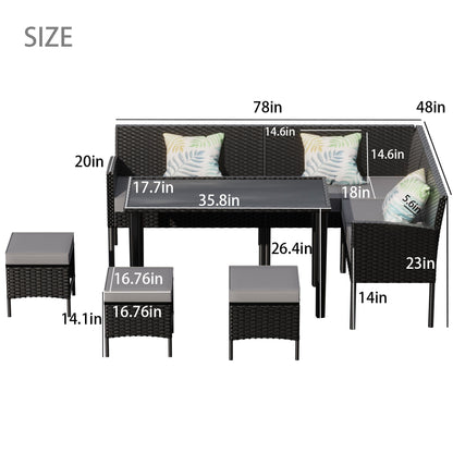 7 Piece Outdoor Furniture Set Waterproof Cushions Glass Table