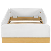 Twin Upholstered Platform Bed With Guardrail And Storage Bags - Natural