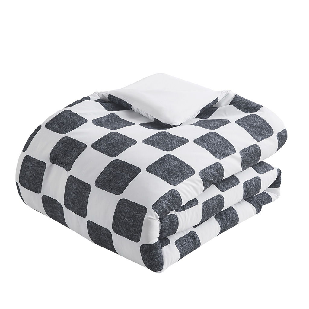 Miley - Checkered Comforter Set - Black / White