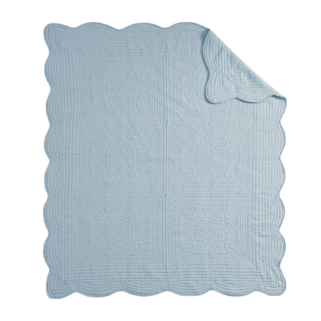 Tuscany - Oversized Quilted Throw With Scalloped Edges - Blue