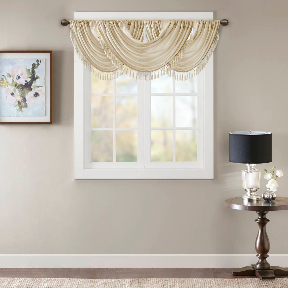 Elena - Waterfall Embellished Valance - Champagne