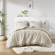 Phoebe - Full/Queen Diamond Quilted Ruffle Edge Comforter Set - Neutral