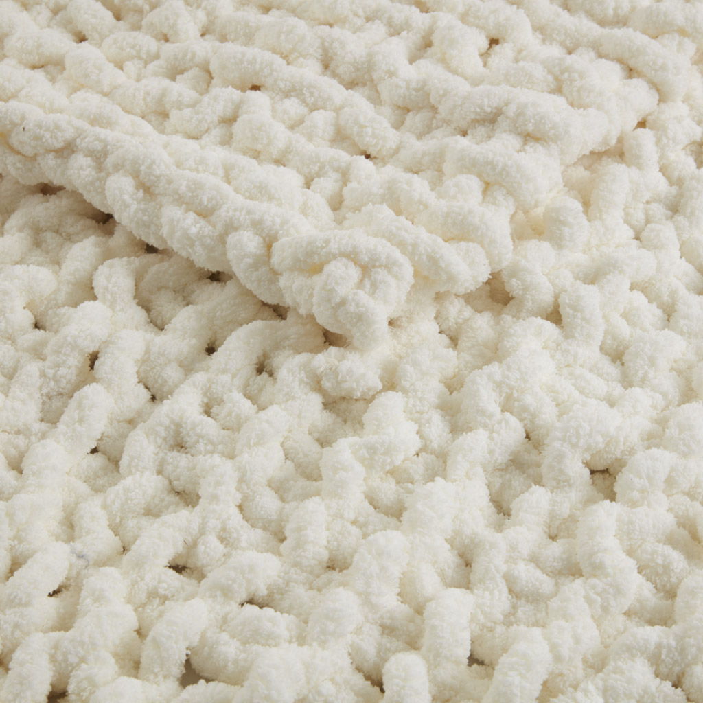 Chenille Chunky Knit - Throw - Ivory