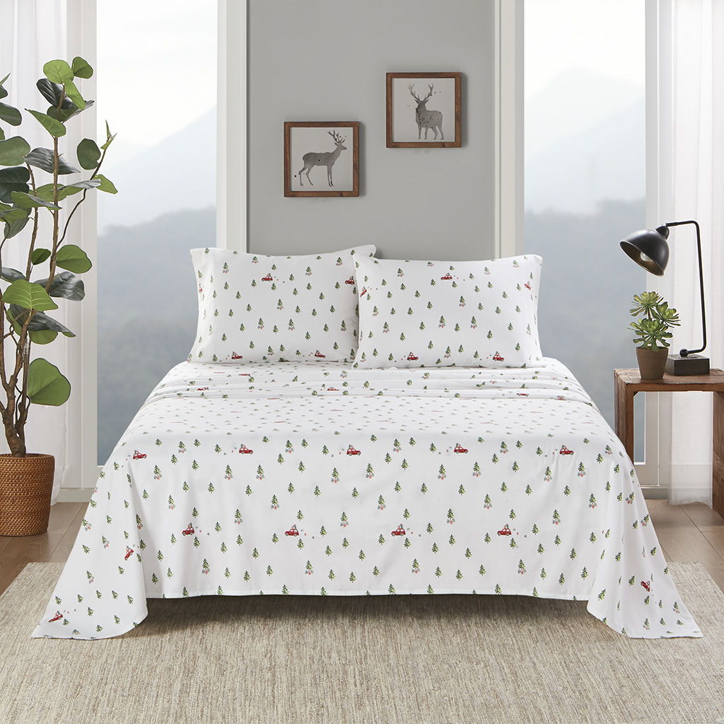 Cotton Flannel - Queen Sheet Set - Green Tree Trip