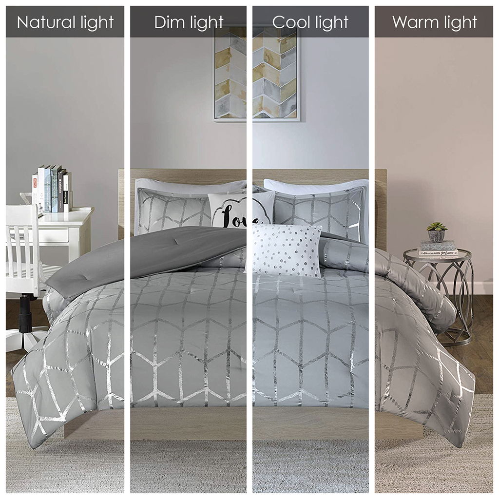 Raina - Metallic Printed Comforter Set - Gray / Silver