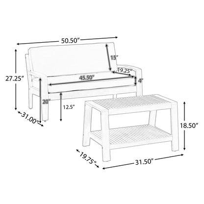 2 Piece Outdoor Conversation Set (Loveseat & Coffee Table With Water-Resistant Cushions)