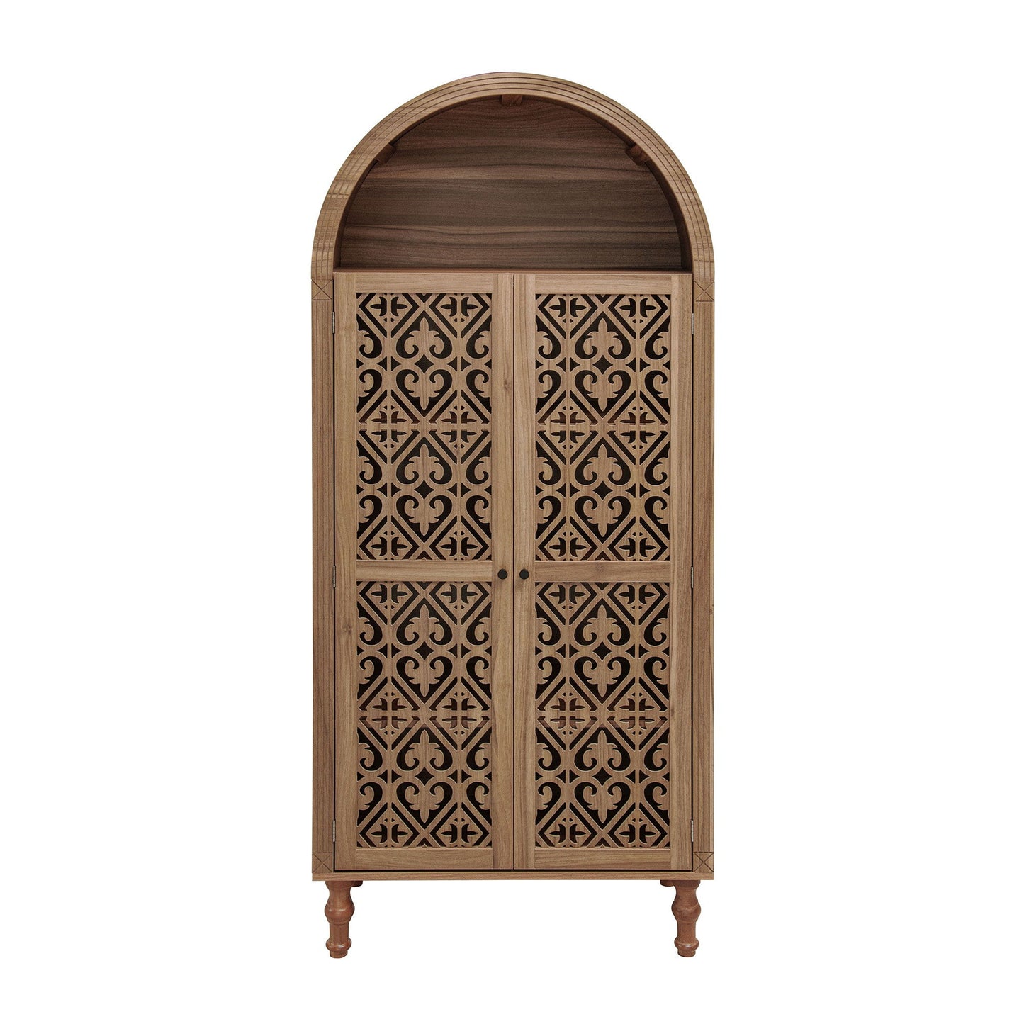 Tall Kitchen Pantry Cabinet With Hollow Carved Doors Adjustable Shelves Versatile Storage Cabinet For Kitchen - Walnut