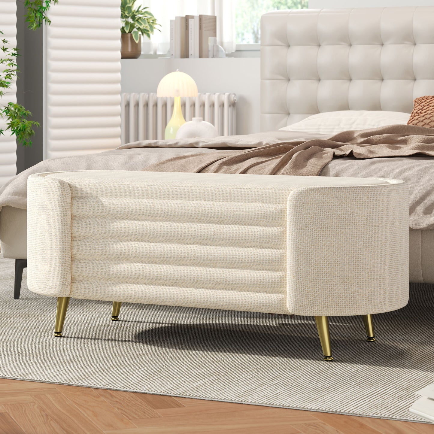 Modern Oval Storage Ottoman With Upholstery