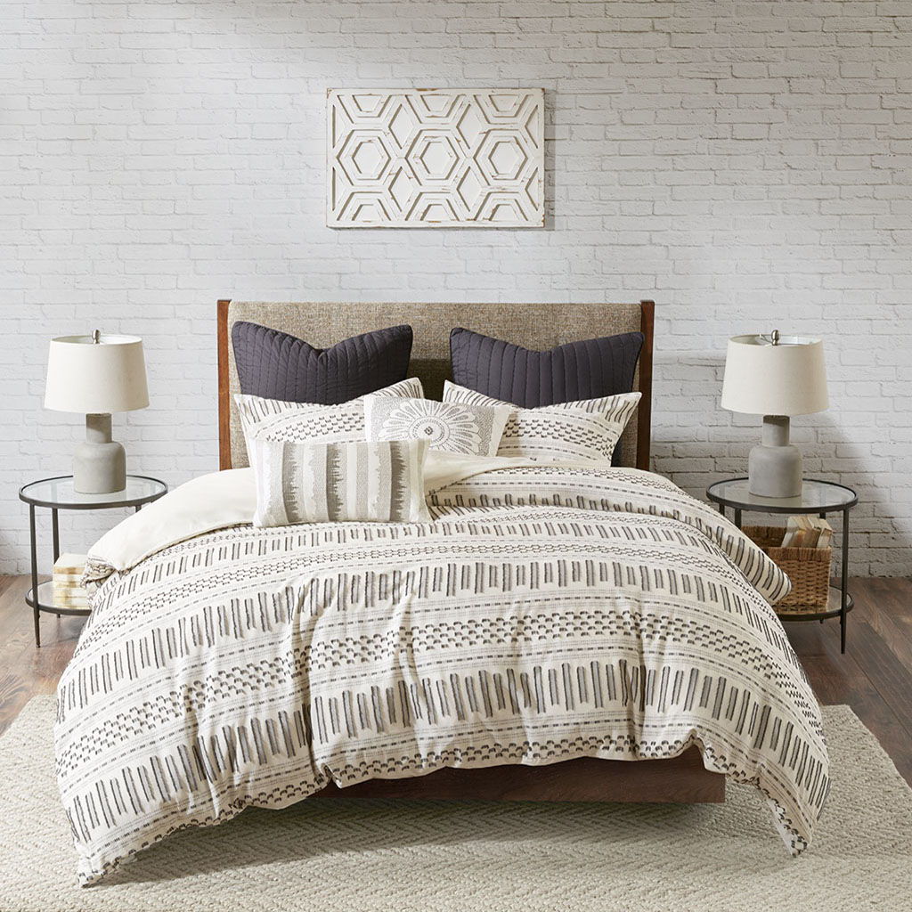 Rhea - Comforter Mini Set - Ivory / Charcoal