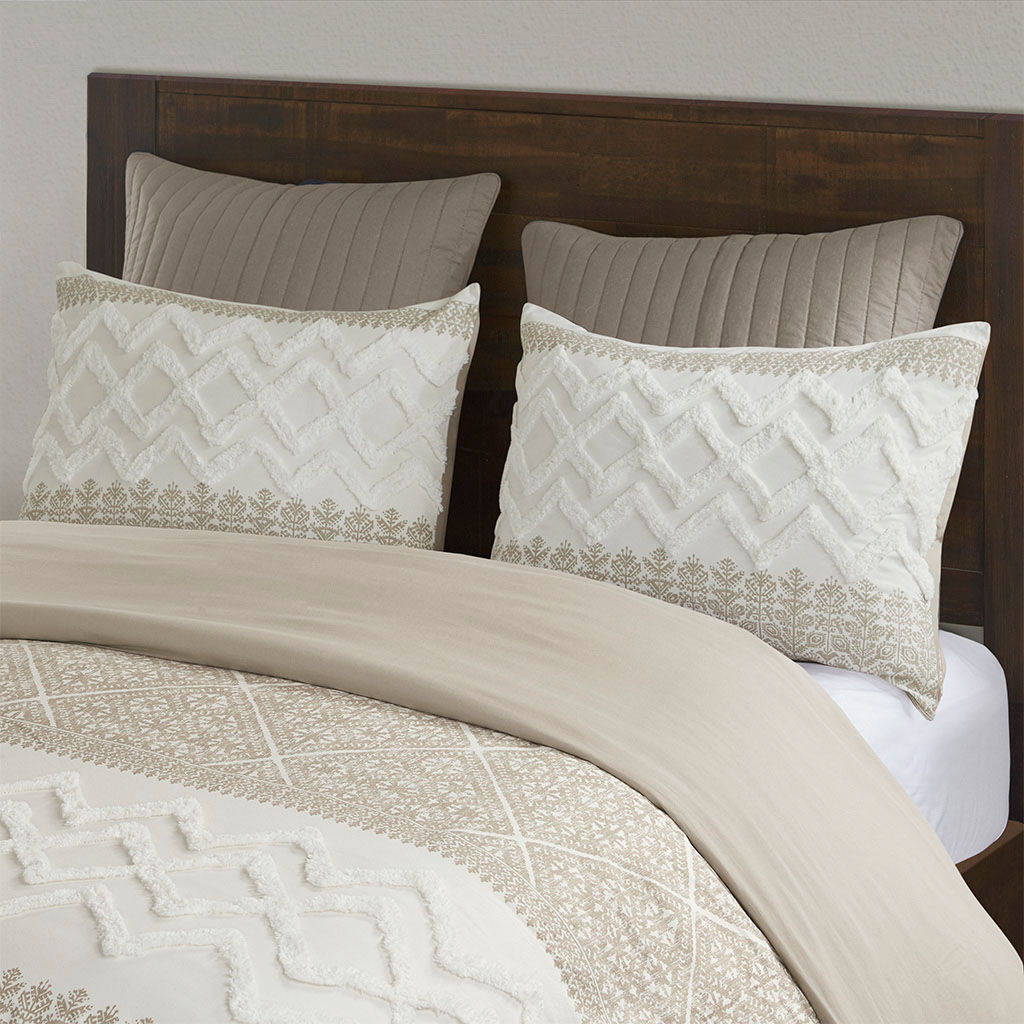 Mila - King 3 Piece Duvet Cover Set With Tufting - Taupe
