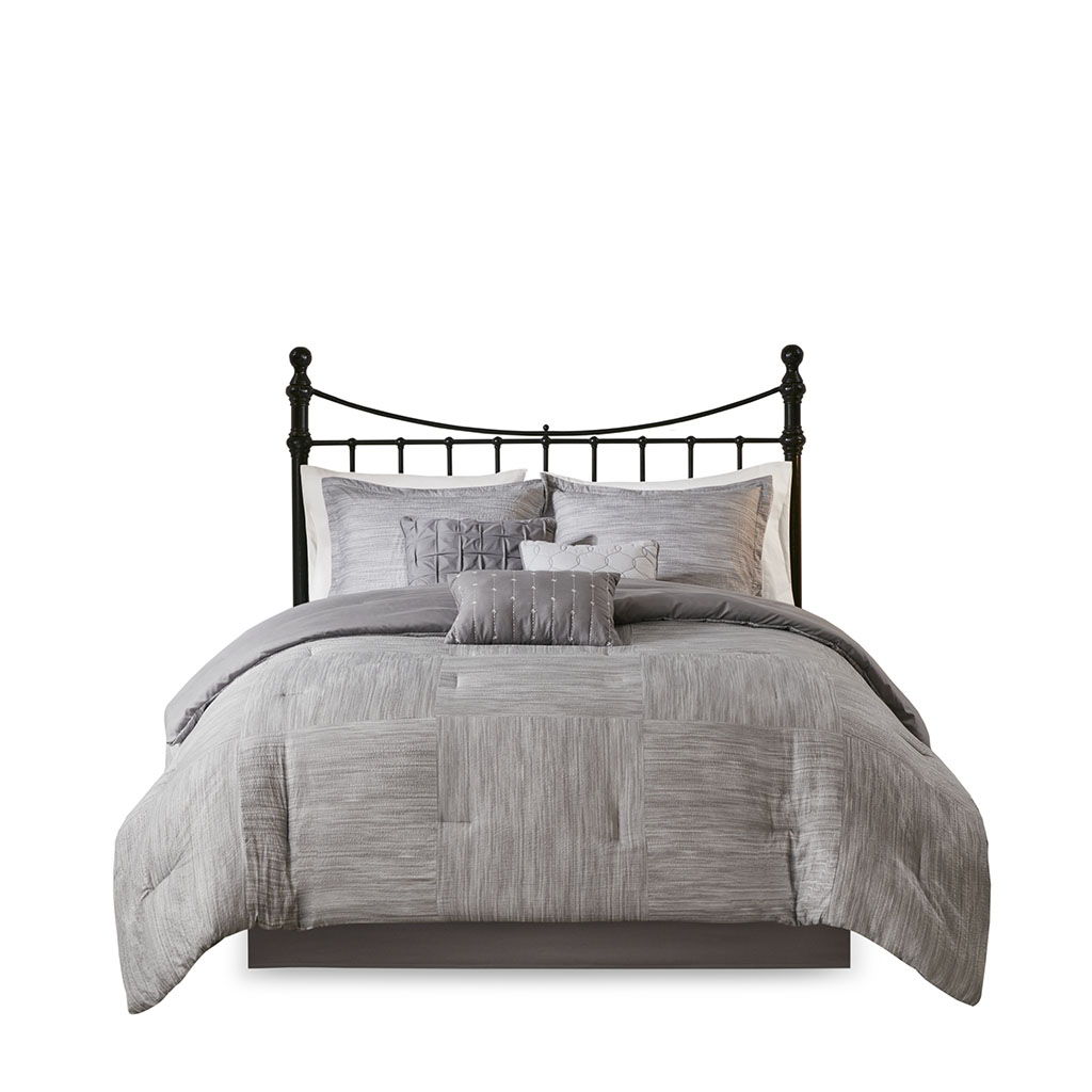 Walter - King 7 Piece Printed Comforter Set - Gray