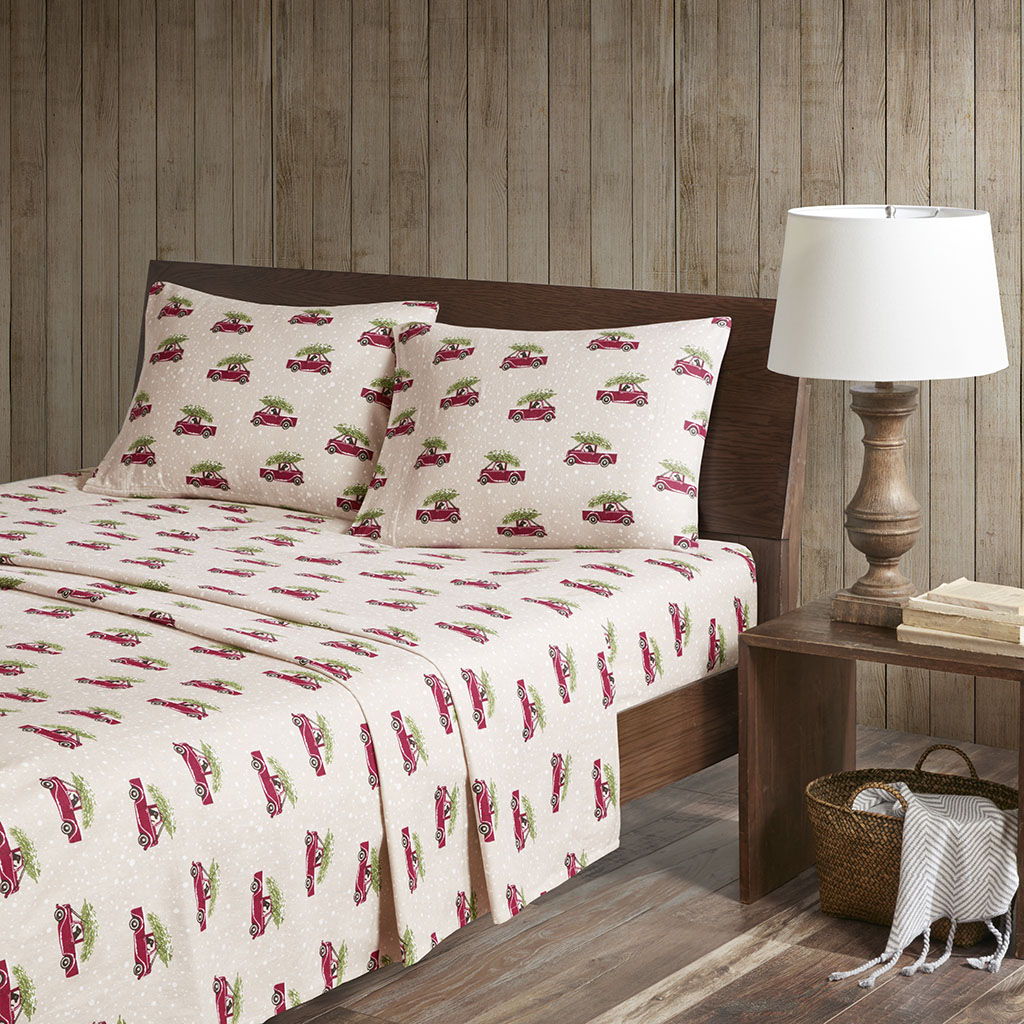Flannel - Queen Sheet Set - Tan Cars